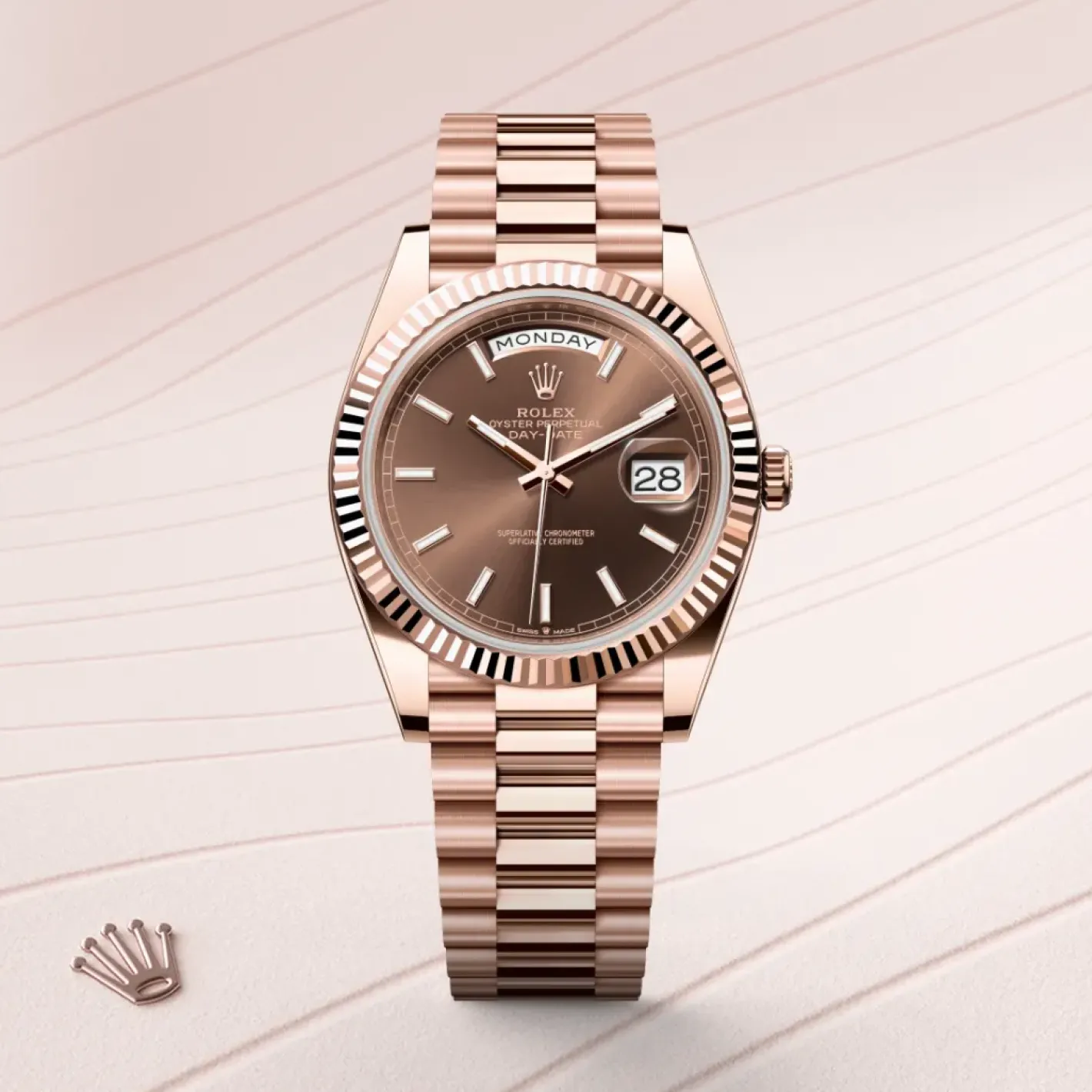 Rolex Day-Date 40 Oro Everose de 18 quilates Discount