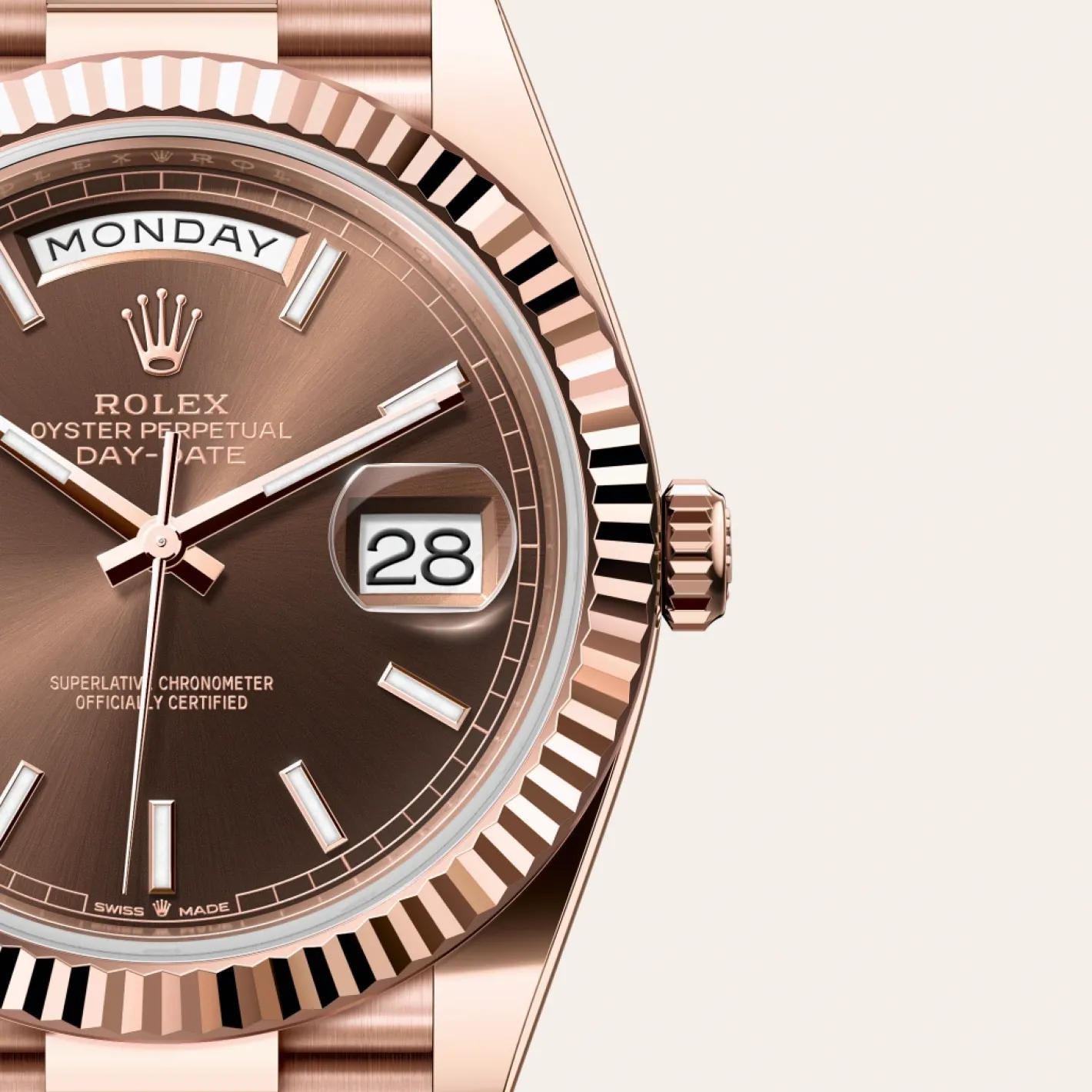 Rolex Day-Date 40 Oro Everose de 18 quilates Discount